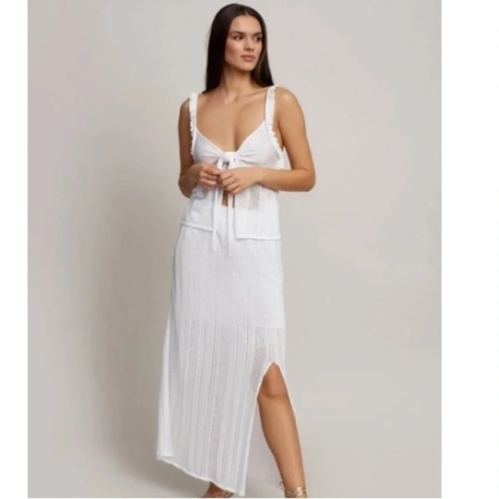 NWT Knitss Jay SLIT DETAILED WHITE POINTELLE KNIT SKIRT SIZE M